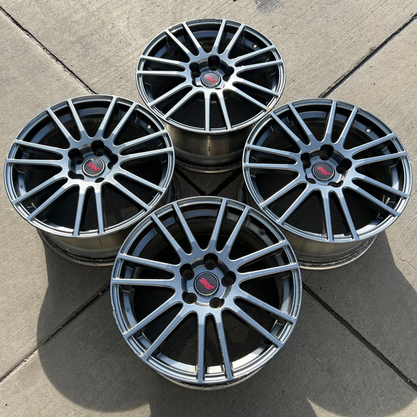 18” OEM Subaru STI Enkei flow-formed wheels